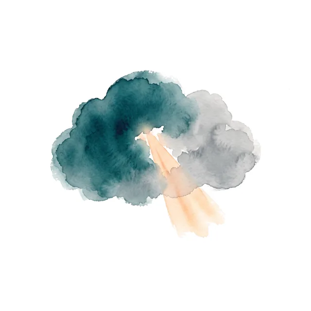 Nubes con un rayo de luz, en acuarela